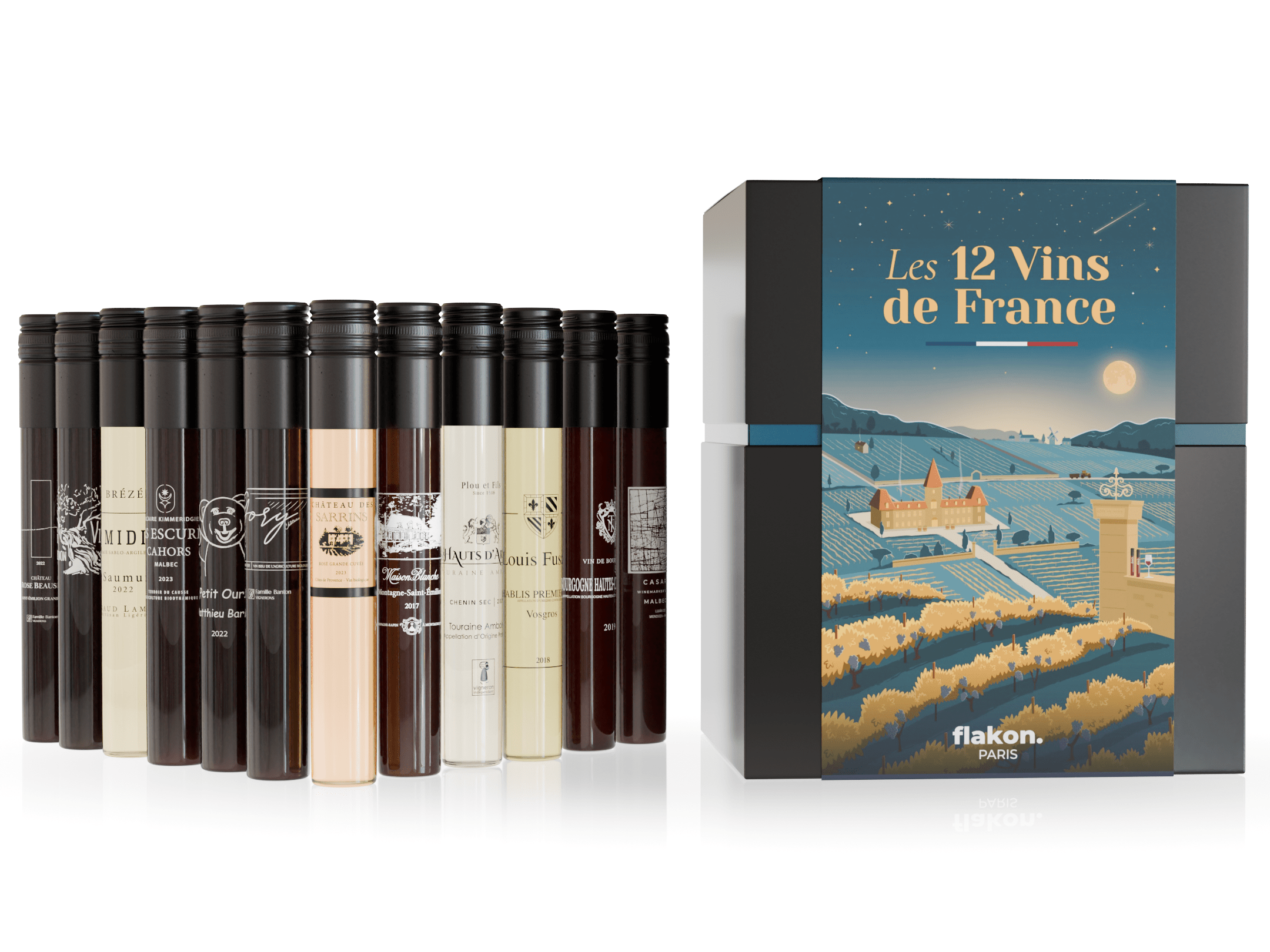 12 vins de France en tubes de 10 cl
