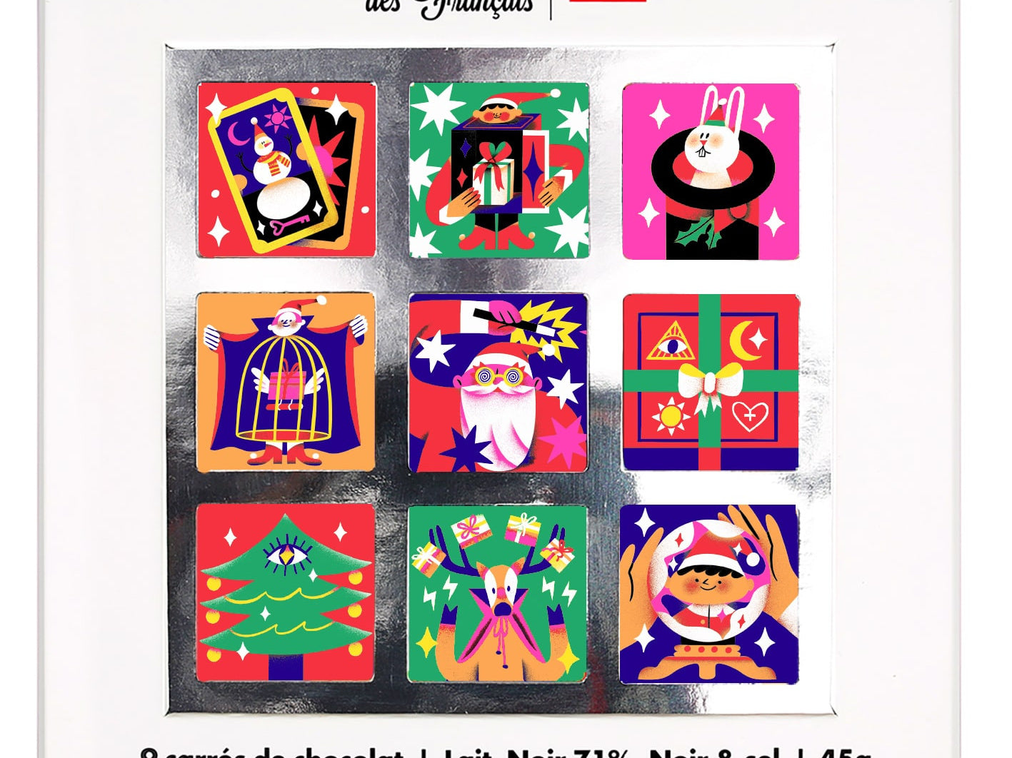 Coffret de 9 carrés de chocolat bio - édition Noël