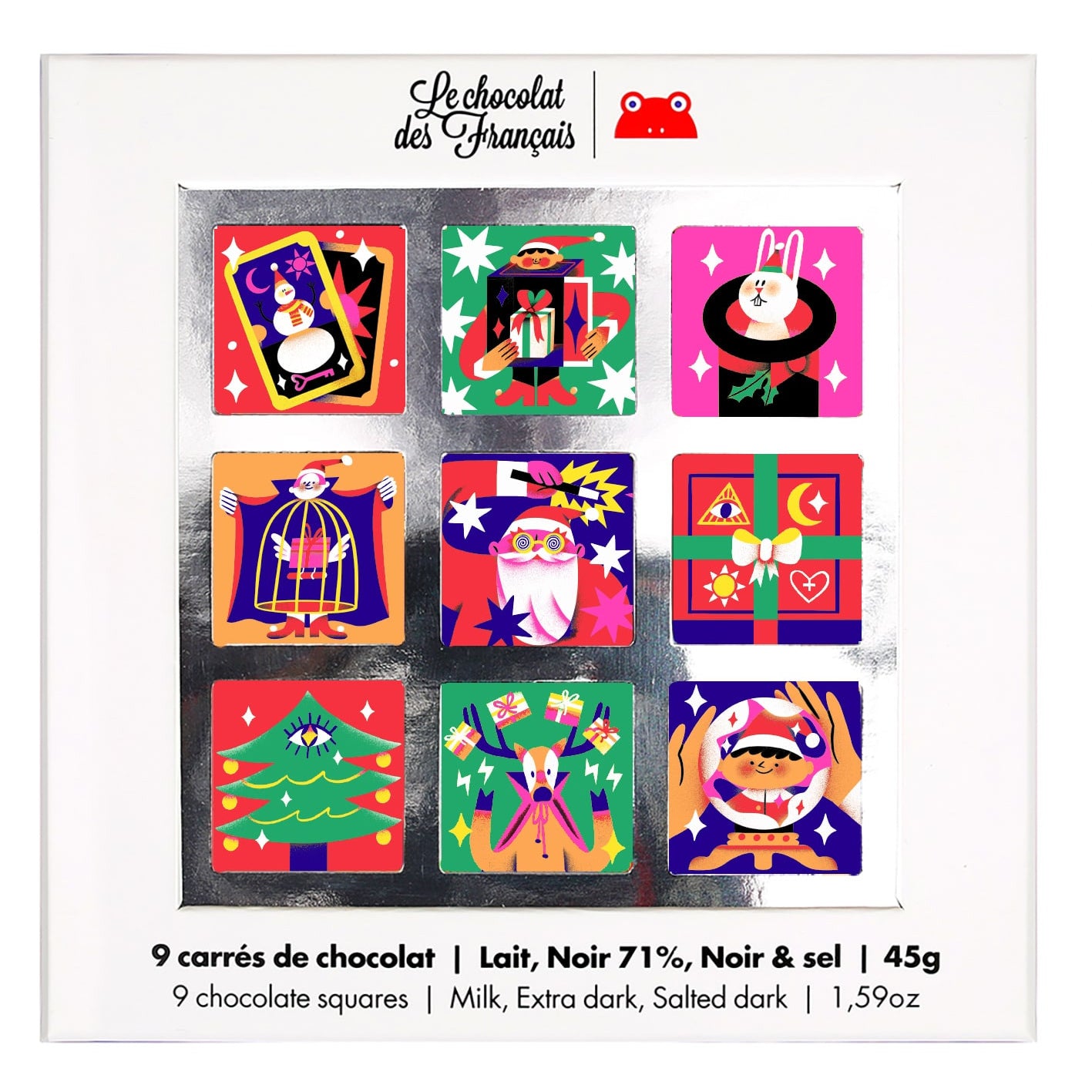 Coffret de 9 carrés de chocolat bio - édition Noël