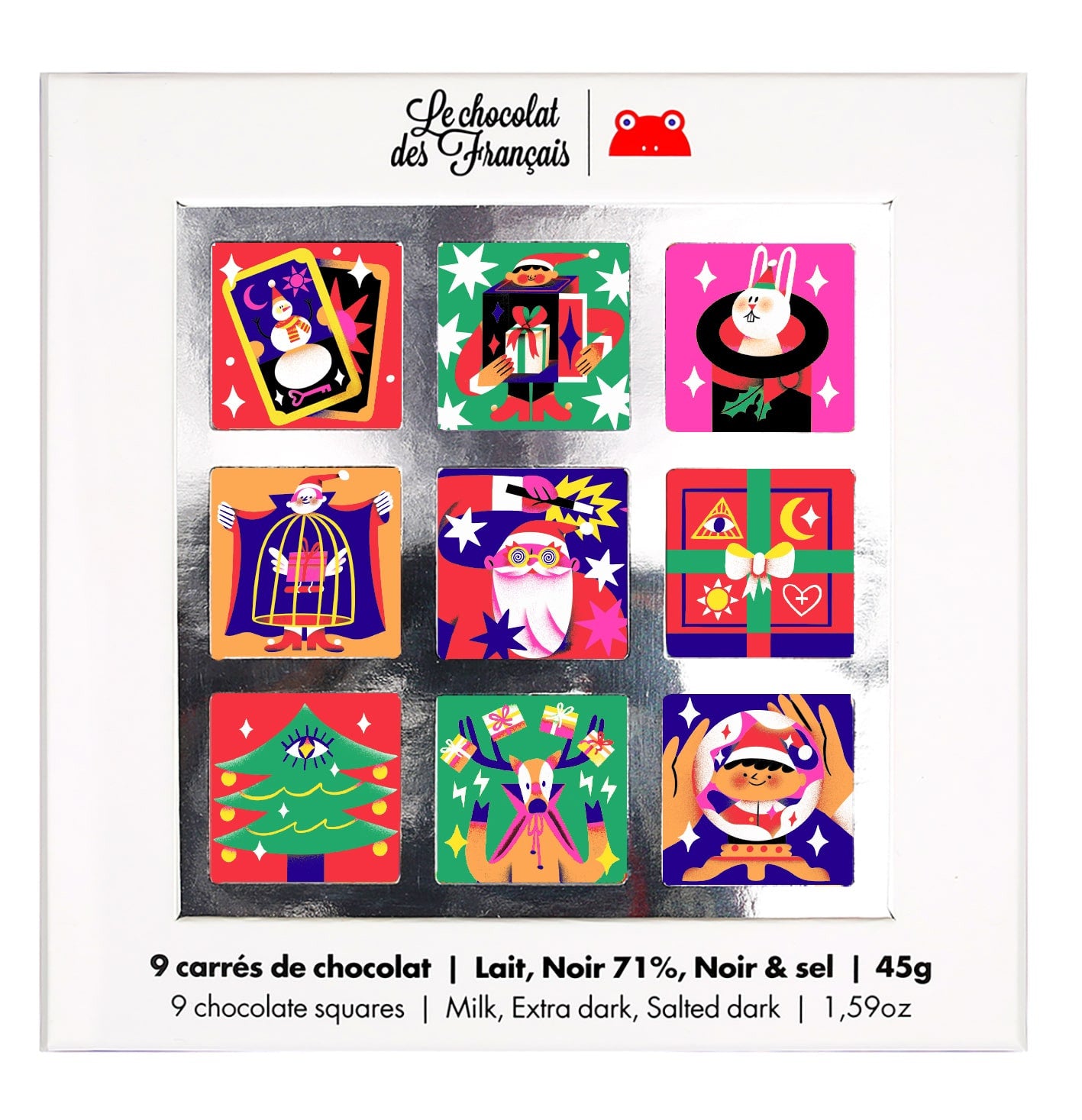 Coffret de 9 carrés de chocolat bio - édition Noël