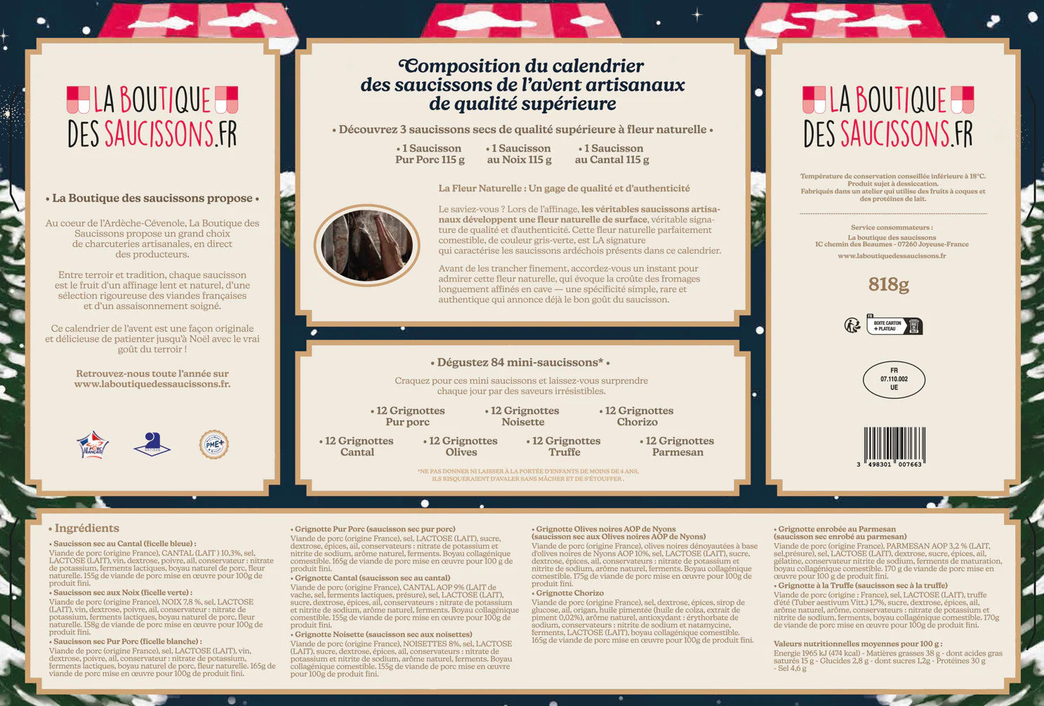 Saucisson artisanal - 84 mini-saucissons et 3 saucissons secs entiers